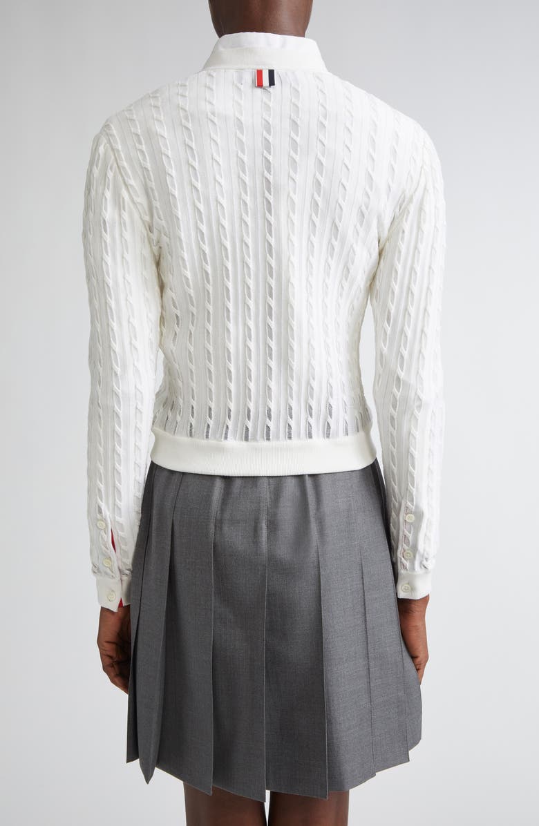 Thom Browne Semisheer Baby Cable Knit Cardigan, Alternate, color, White
