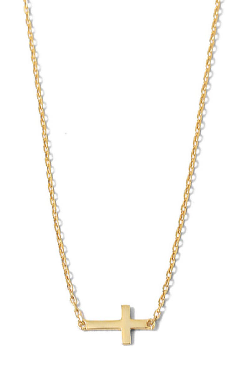 Dainty Gold Cross Necklace, Main, color, Metallic Gold
