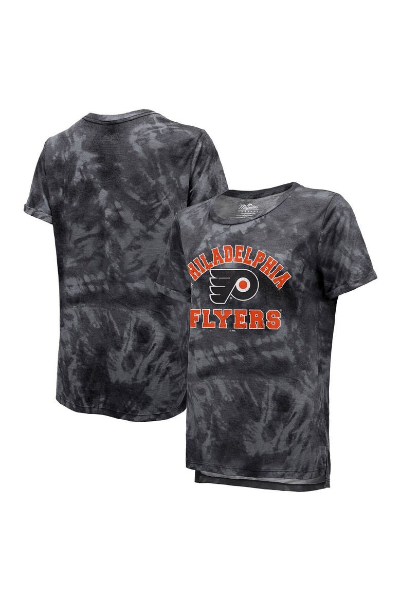 Women's Majestic Threads Black Philadelphia Flyers Boyfriend Tie-Dye Tri-Blend T-Shirt, Main, color, Black