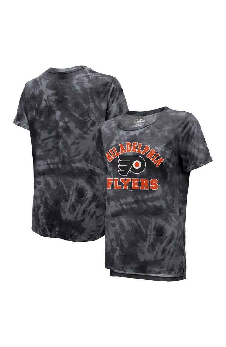 Majestic Threads Women's Majestic Threads Black Philadelphia Flyers Boyfriend Tie-Dye Tri-Blend T-Shirt, Main, color, Black