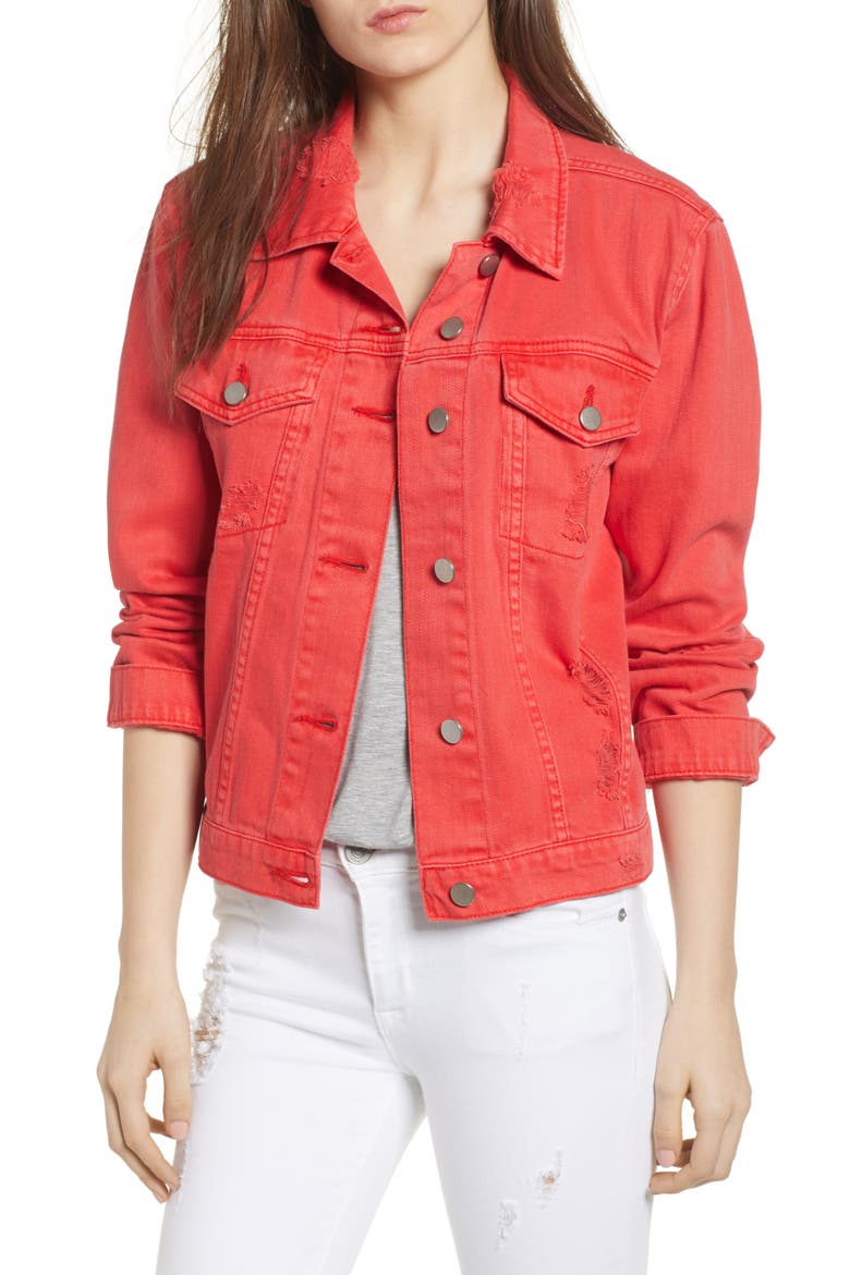 Decon Distressed Denim Jacket, Main, color, RED