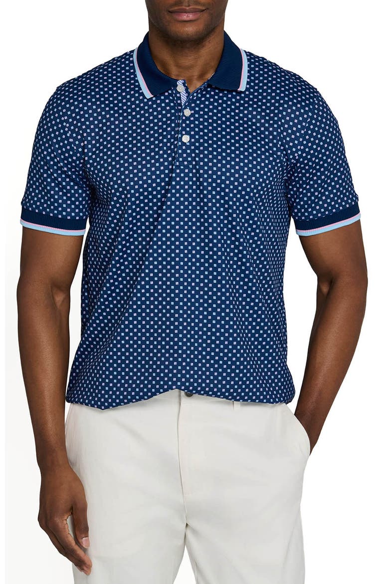 Slim Fit Square Dot Short Sleeve Polo, Main, color, NAVY/PINK