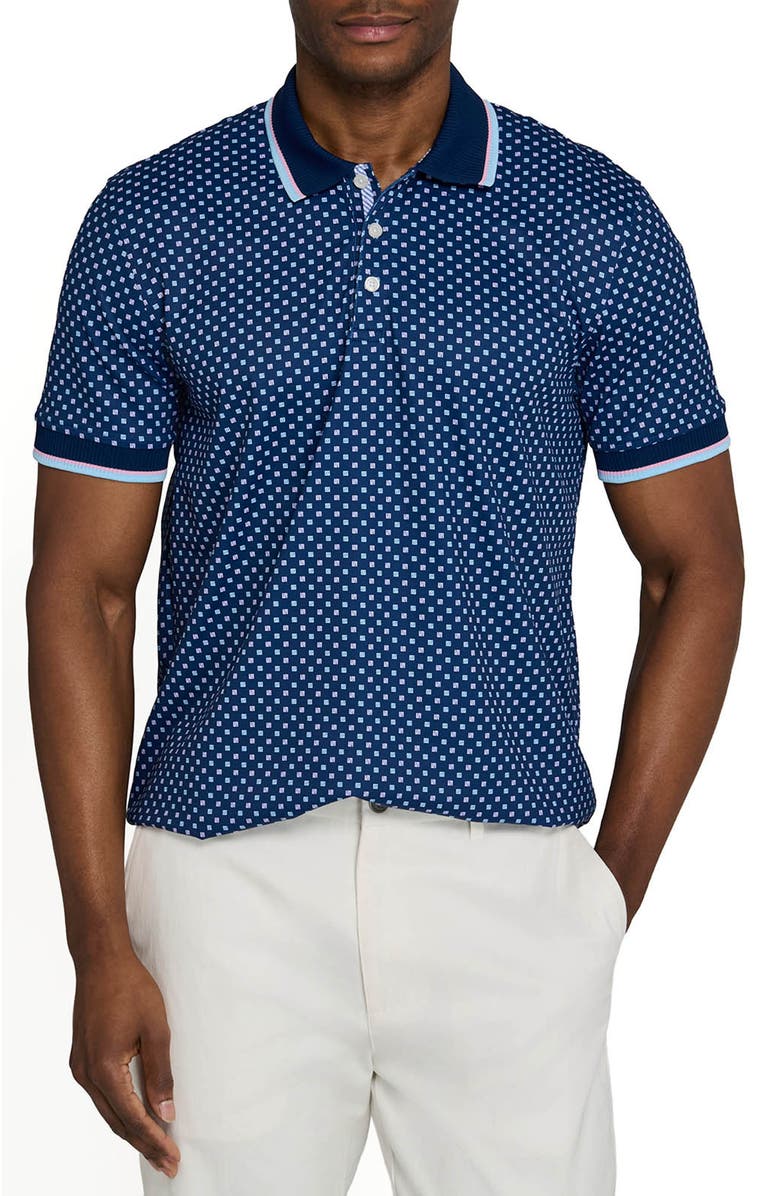 CONSTRUCT Slim Fit Square Dot Short Sleeve Polo, Main, color, Navy/Pink