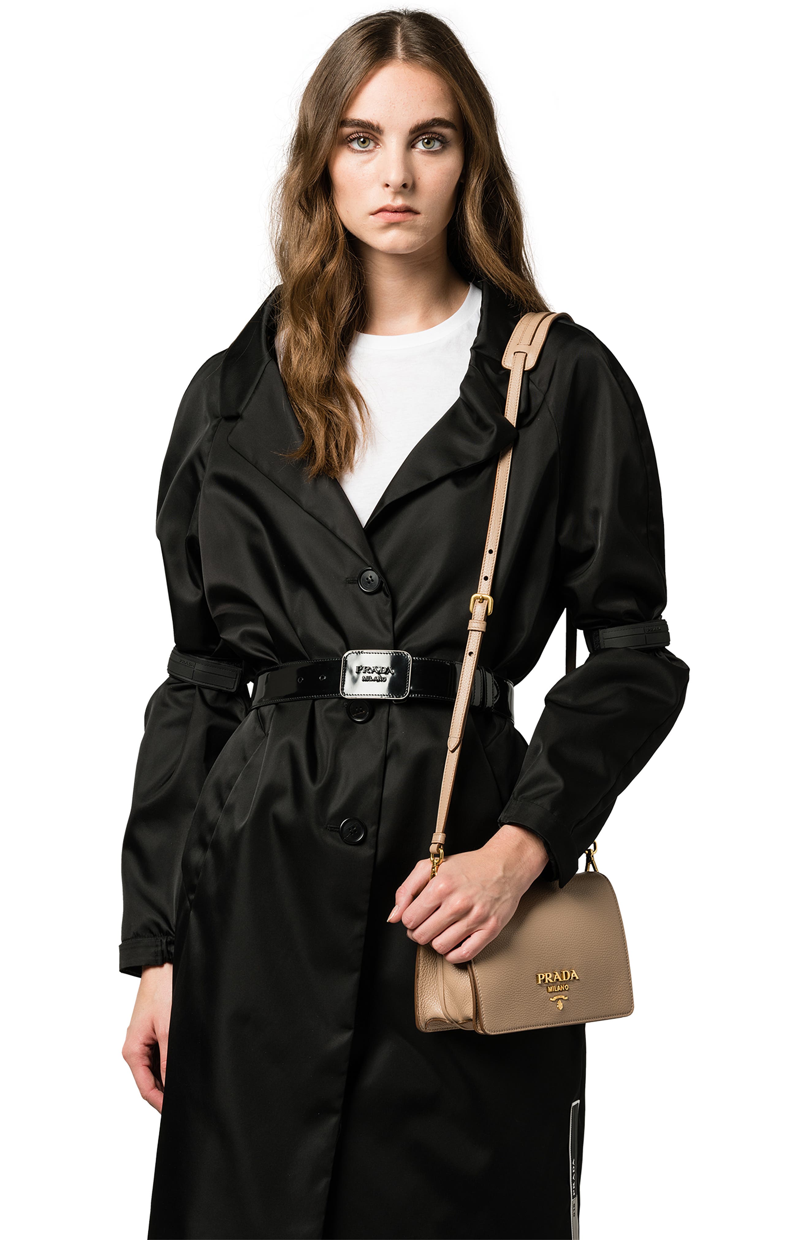 Prada Vitello Daino Double Compartment Leather Shoulder Bag, Alternate, color, 