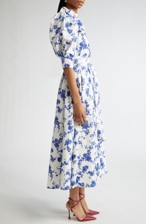 Carolina Herrera Belted Puff-sleeve Stretch-cotton Midi Dress