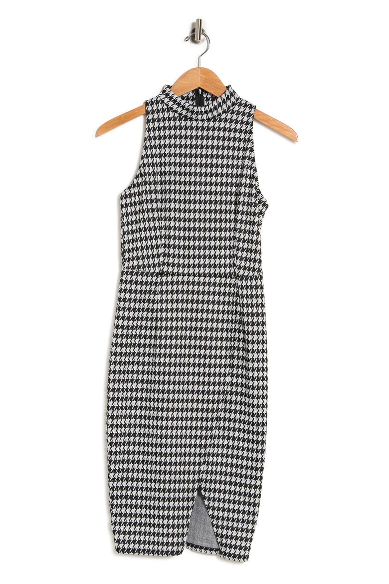 Mock Neck Sleeveless Slit Hem Dress, Alternate, color, HOUNDSTOOTH