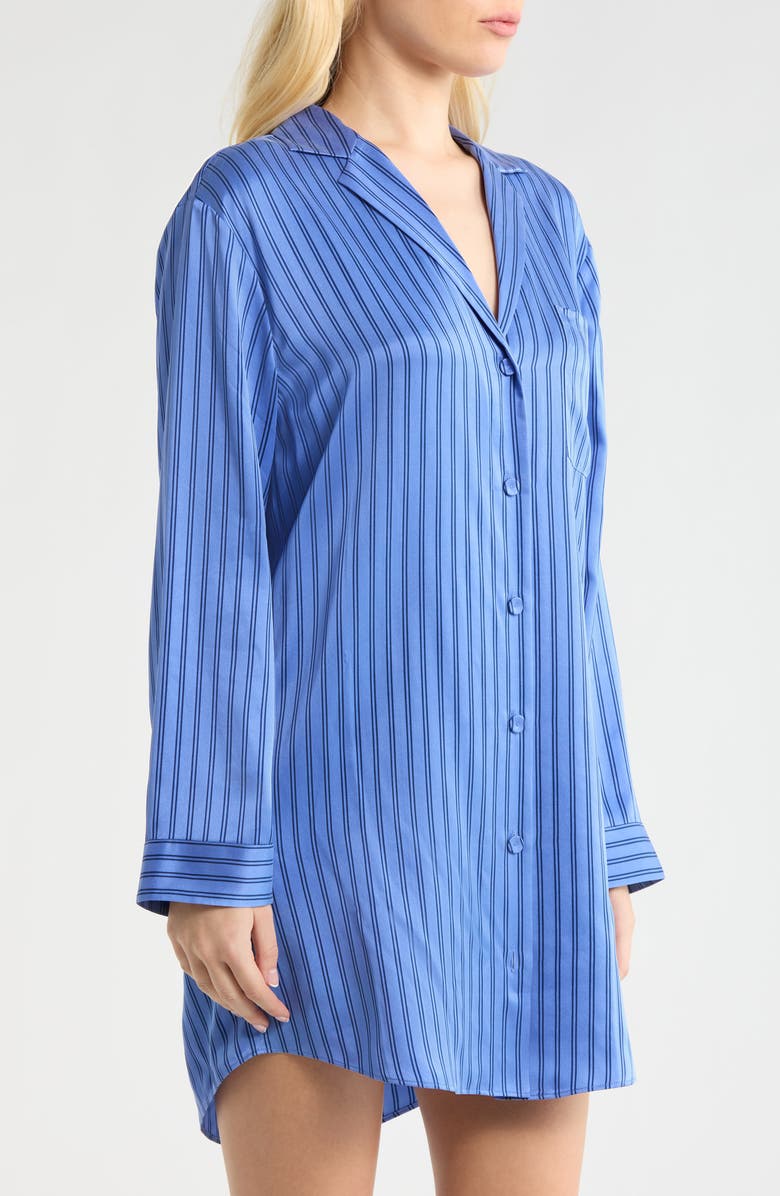 Lunya Stripe Piped Washable Silk Nightshirt, Alternate, color, Coastal Stripe