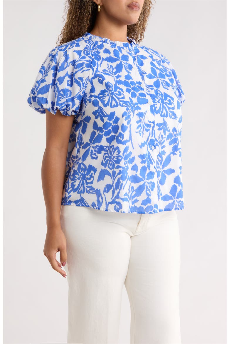 Shia Floral Avy Cotton Button-Up Top, Alternate, color, WHITE BLUE