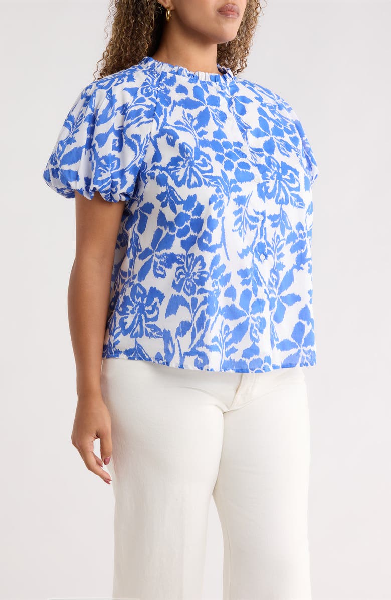 SUGARLIPS Shia Floral Avy Cotton Button-Up Top, Alternate, color, White Blue