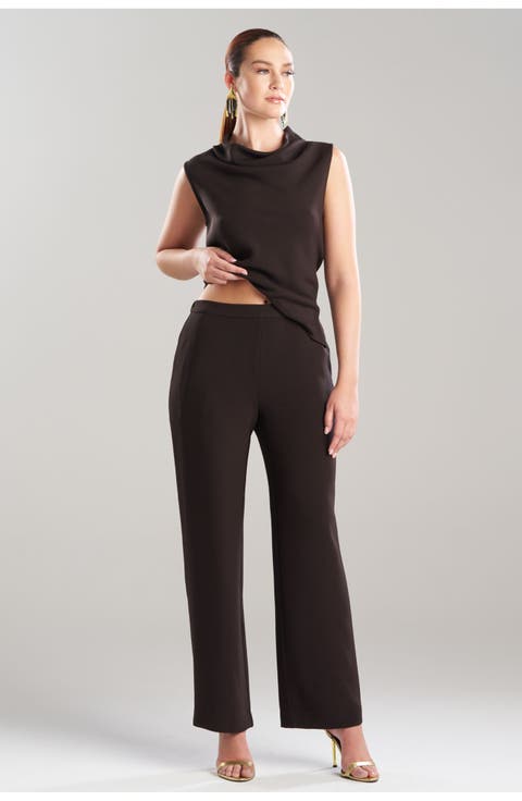 Stretch Crepe Pull On Straight Leg Pant
