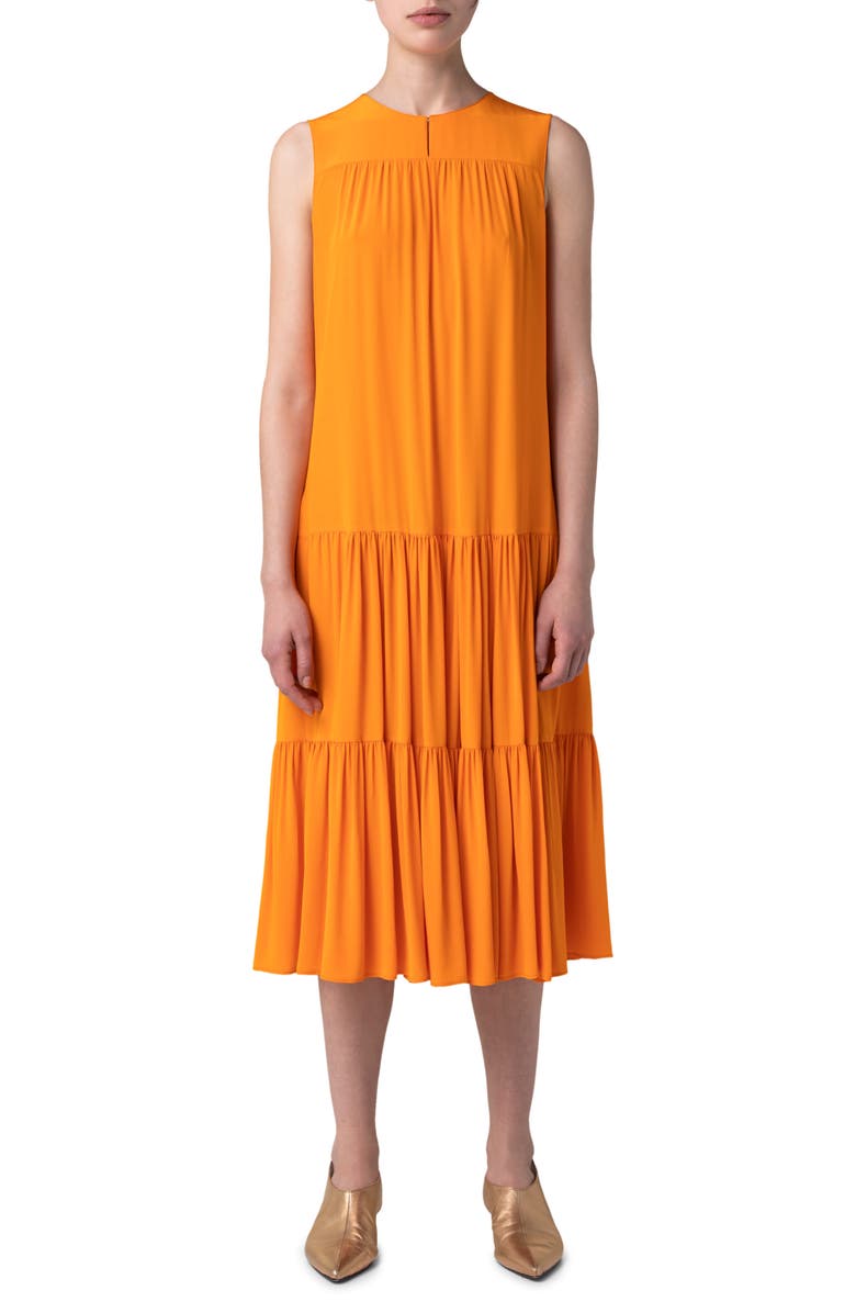 Akris punto Sleeveless Tiered Midi Dress, Main, color, 
