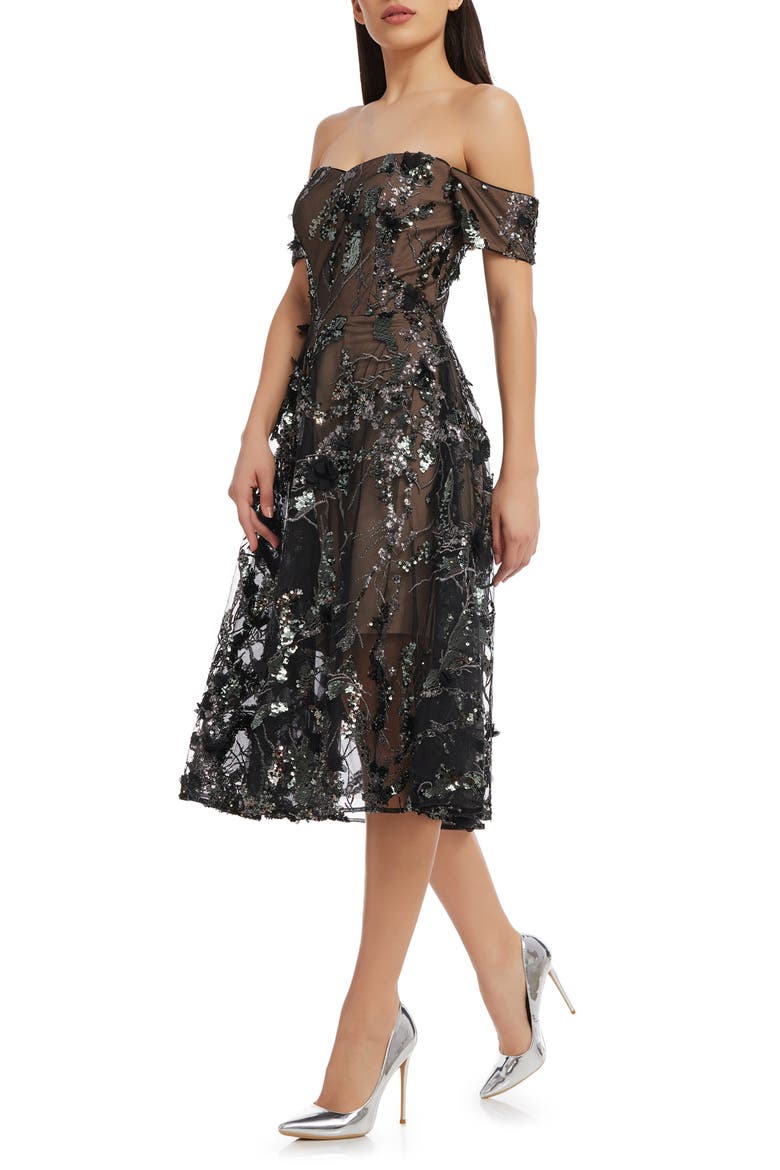Valeria Sequin Off the Shoulder Cocktail Dress, Alternate, color, BLACK MULTI