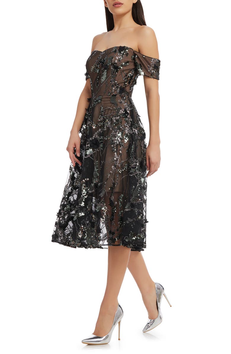 Dress the Population Valeria Sequin Off the Shoulder Cocktail Dress, Alternate, color, Black Multi
