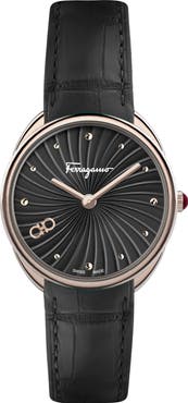 FERRAGAMO Women's Cuir Croc Embossed Leather Strap Watch, 34mm