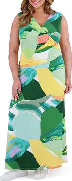 London Times Shirred Faux Wrap Maxi Dress