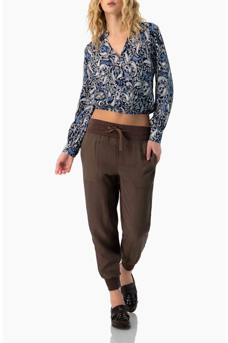 Long Sleeve Paisley V-Neck Blouse, Alternate, color, Navy Blue