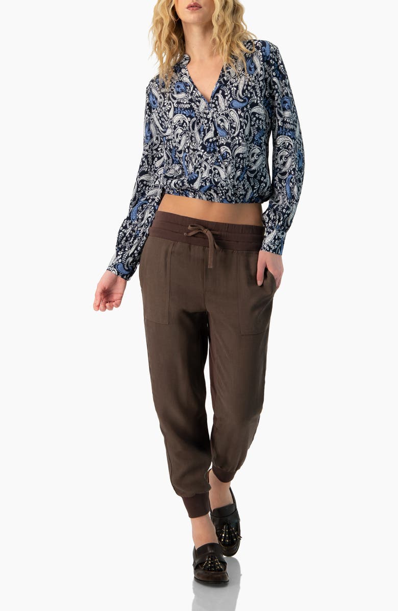 IVONNE Long Sleeve Paisley V-Neck Blouse, Alternate, color, Navy Blue