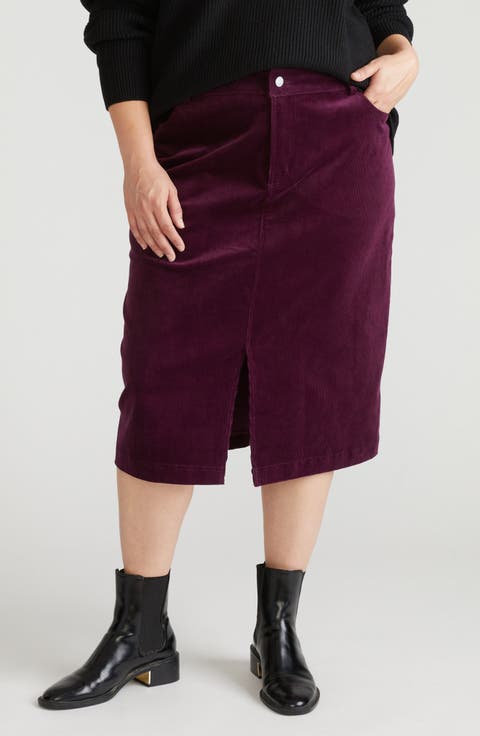 Corduroy Midi Skirt (Plus)