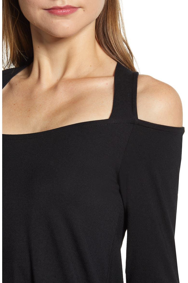 Cold Shoulder High/Low Top, Alternate, color, BLACK