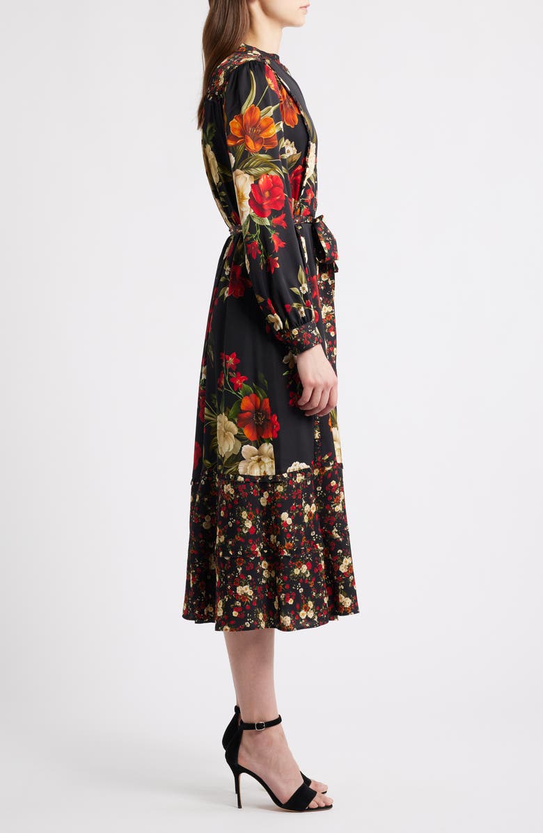 Elie Tahari The Mila Floral Long Sleeve Stretch Silk Shirtdress, Alternate, color, Lovestruck Black