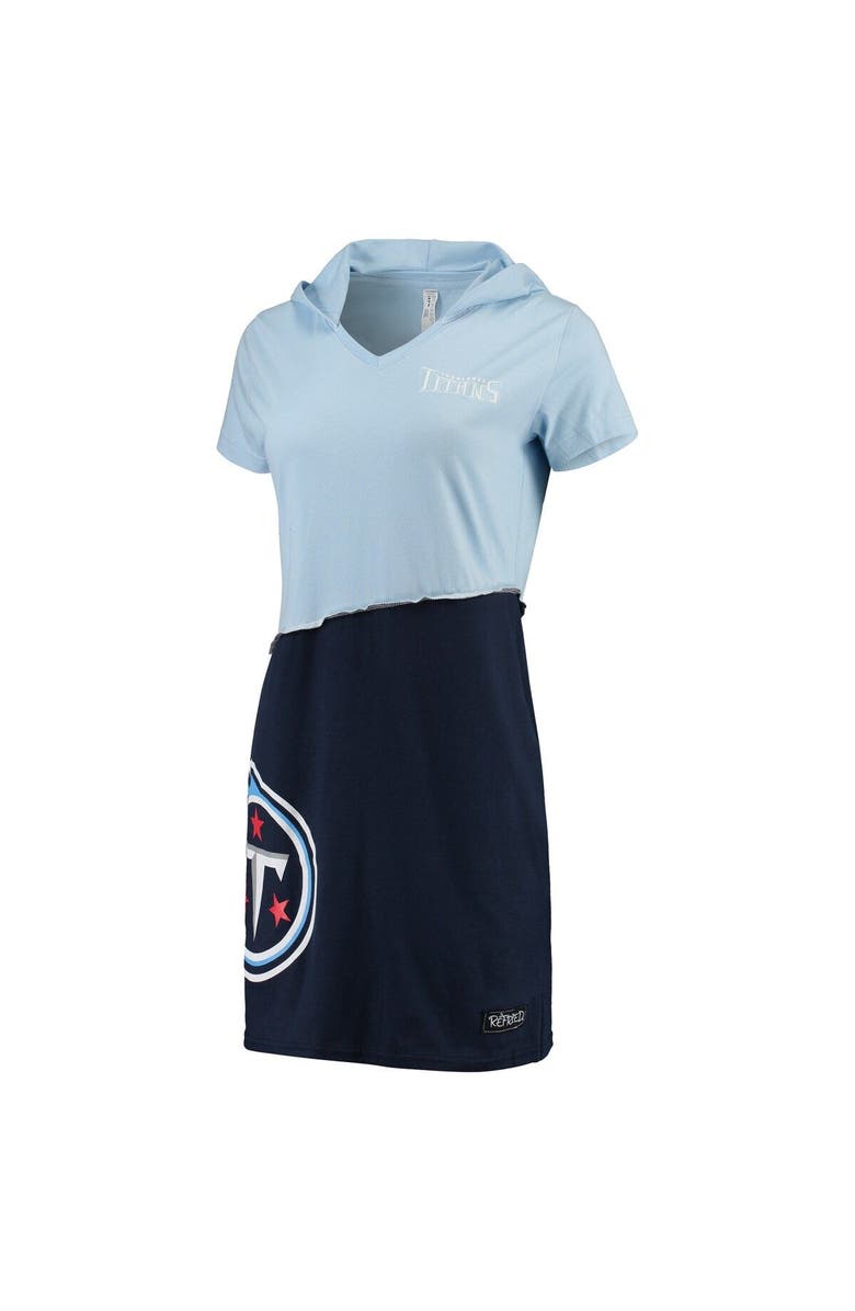 REFRIED APPAREL Women's Refried Apparel Light Blue/Navy Tennessee Titans Sustainable Hooded Mini Dress, Alternate, color, Light Blue