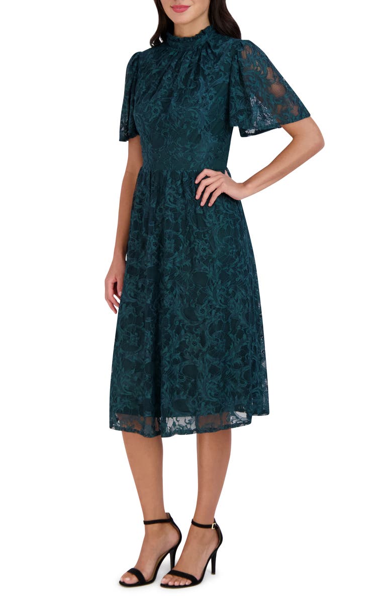 Julia Jordan Flutter Sleeve Lace Mock Neck Midi Dress, Alternate, color,