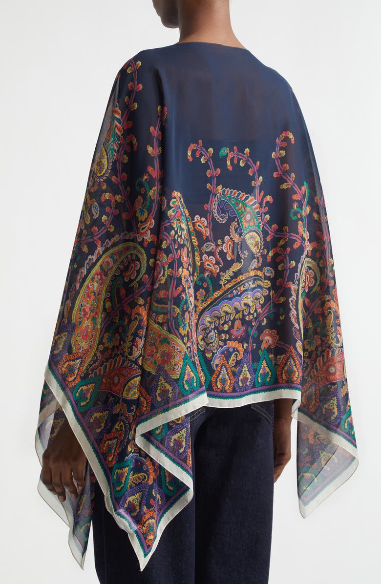 Etro Paisley Print Silk Chiffon Poncho, Alternate, color, Printed Blue Base