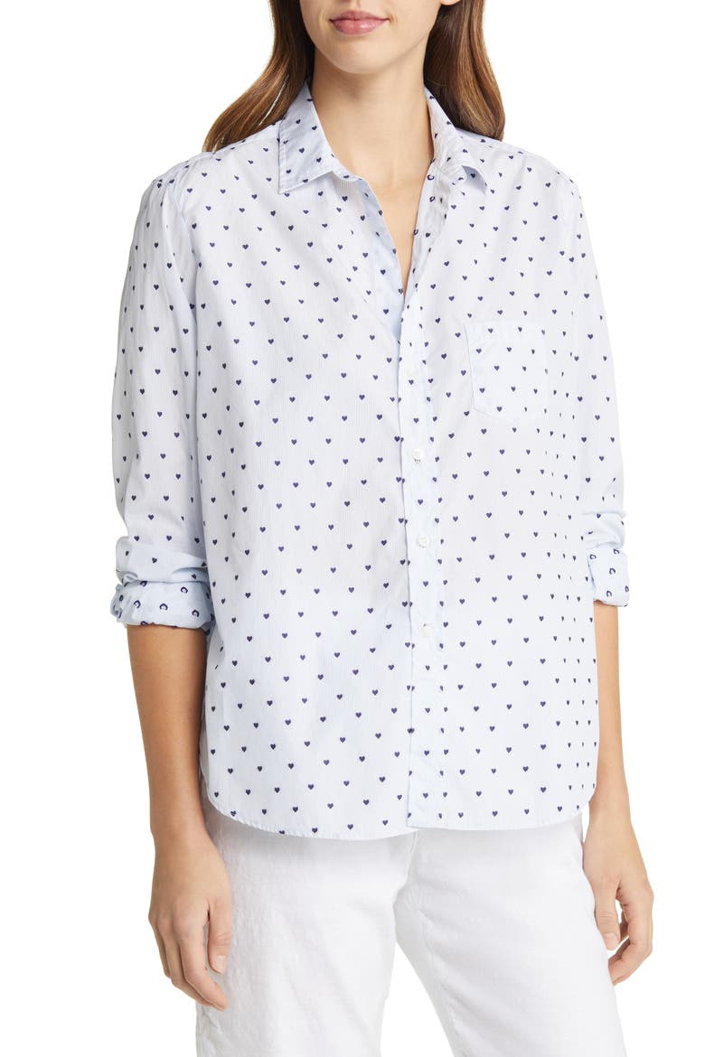 Eileen Heart Print Relaxed Button-Up Shirt, Main, color, BLUE STRIPE W/ HEARTS