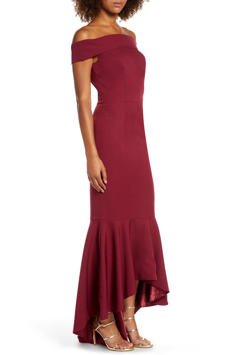 Roz Off the Shoulder Mermaid Gown, Alternate, color, BURGUNDY