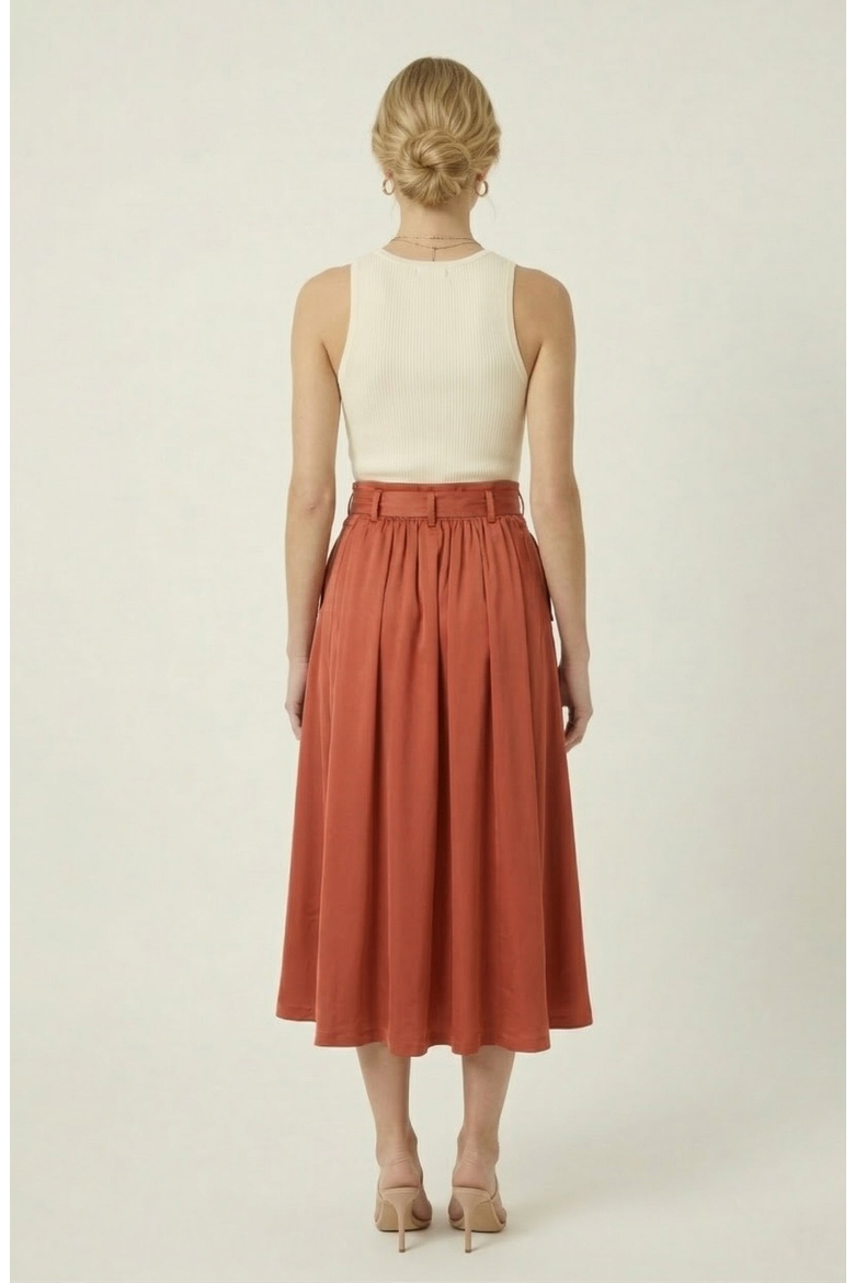 Midi Skirt with Button Front Detail, Alternate, color, Rust