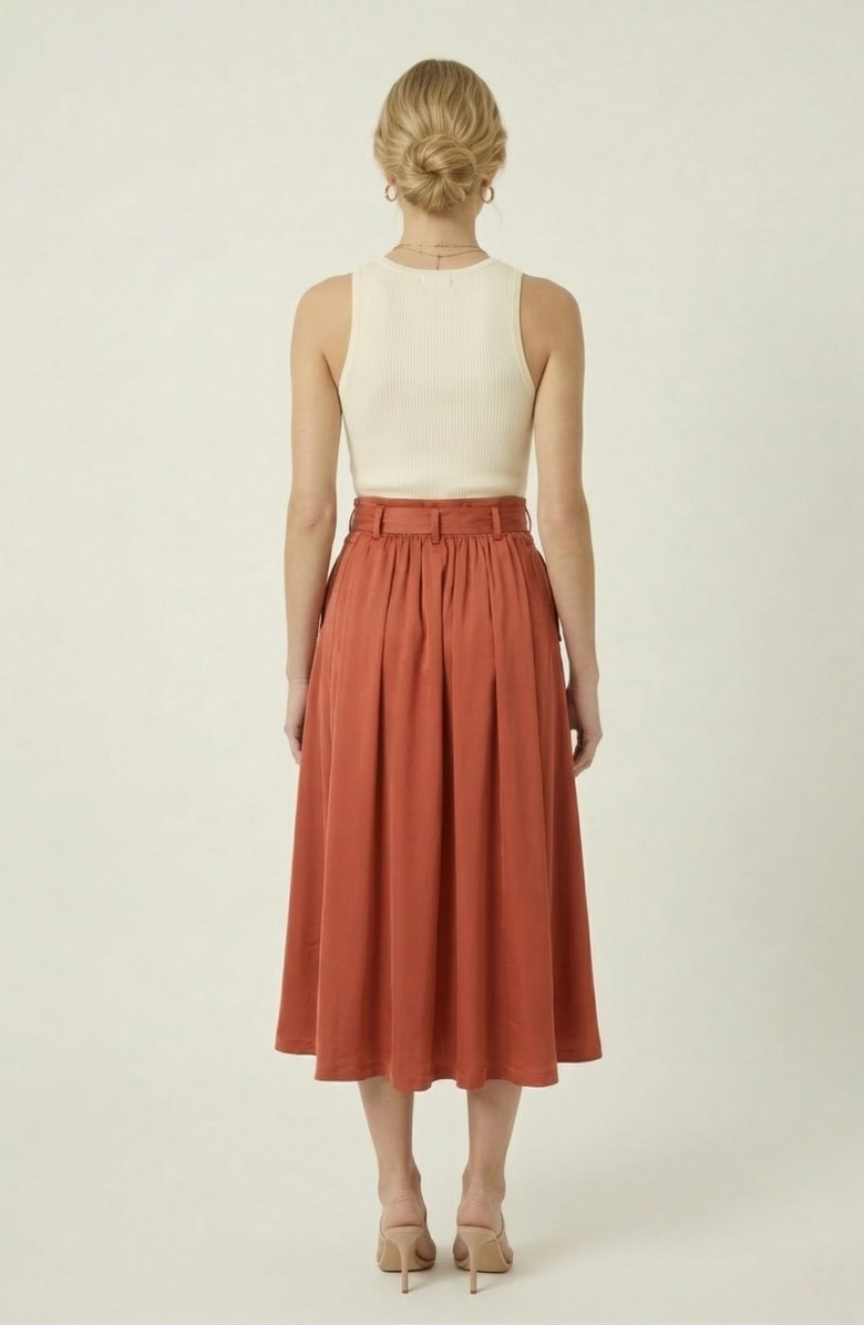 Modenaire Midi Skirt with Button Front Detail, Alternate, color, Rust