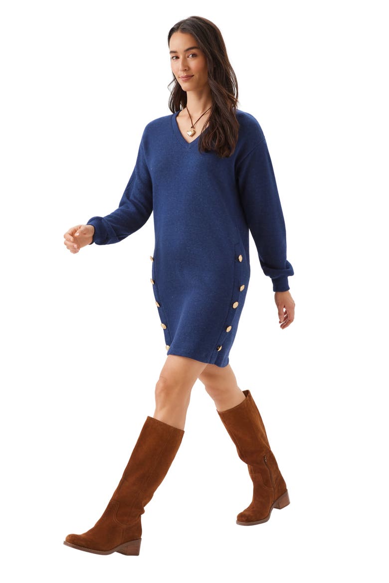 V-Neck Button Detail Minidress, Alternate, color, BLUE