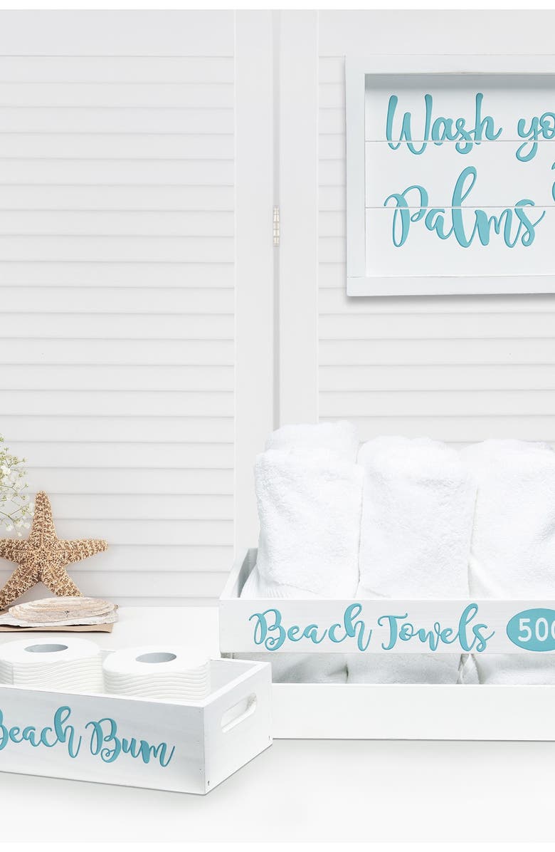 LALIA HOME Three Piece Decorative Wood Bathroom Set - Large - Coastal/Beach, Main, color, White Wash