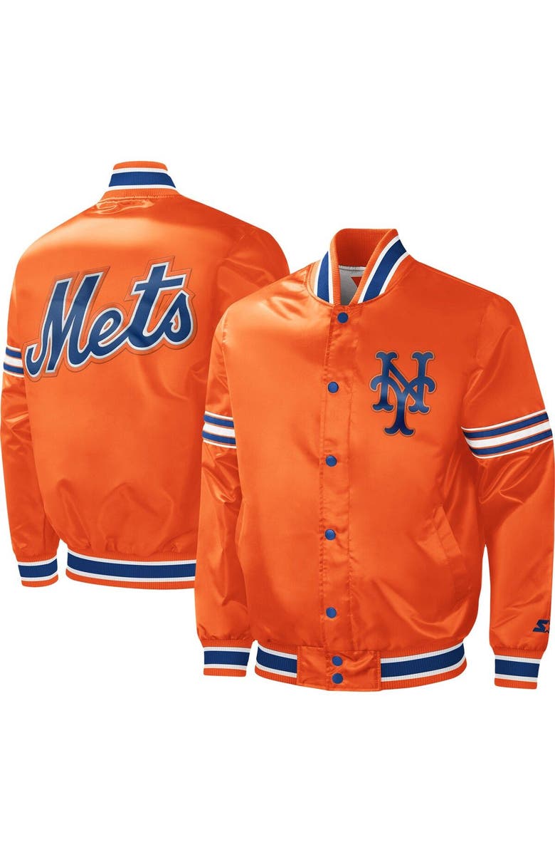 STARTER Men's Starter Orange New York Mets Slider Satin Full-Snap Varsity Jacket, Alternate, color,