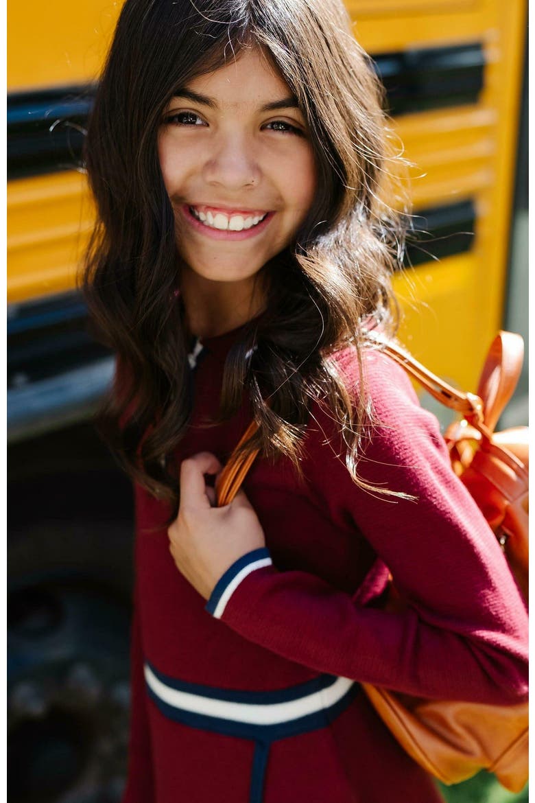 Girls' Organic Henley Sweater Dress, Kids, Alternate, color, Oxblood with Tipping