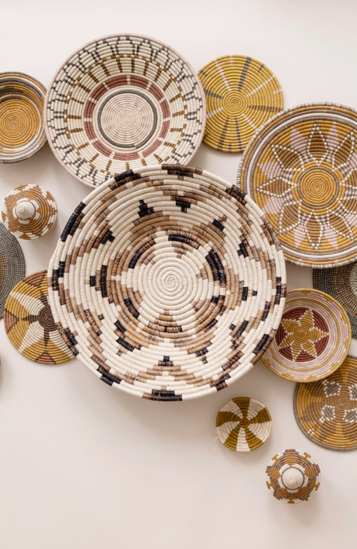 Maadili Collective Large Layered Petal Basket In Brown & Natural Fiber