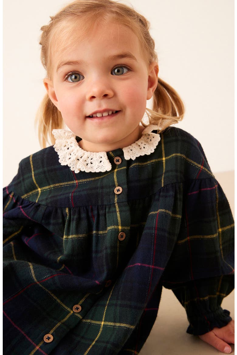 Kids' Plaid Lace Collar Cotton Blend Dress, Alternate, color, GREEN