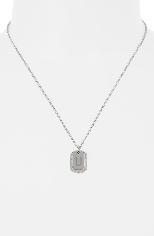 Meshmerise Diamond Initial Dog Tag Pendant Necklace In White-u