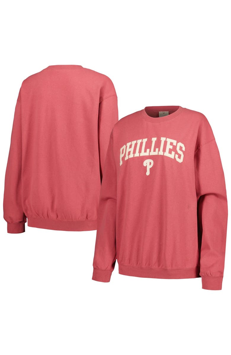 SOFT AS A GRAPE Women's Soft as a Grape Red Philadelphia Phillies Pigment Dye Pullover Sweatshirt, Main, color, 