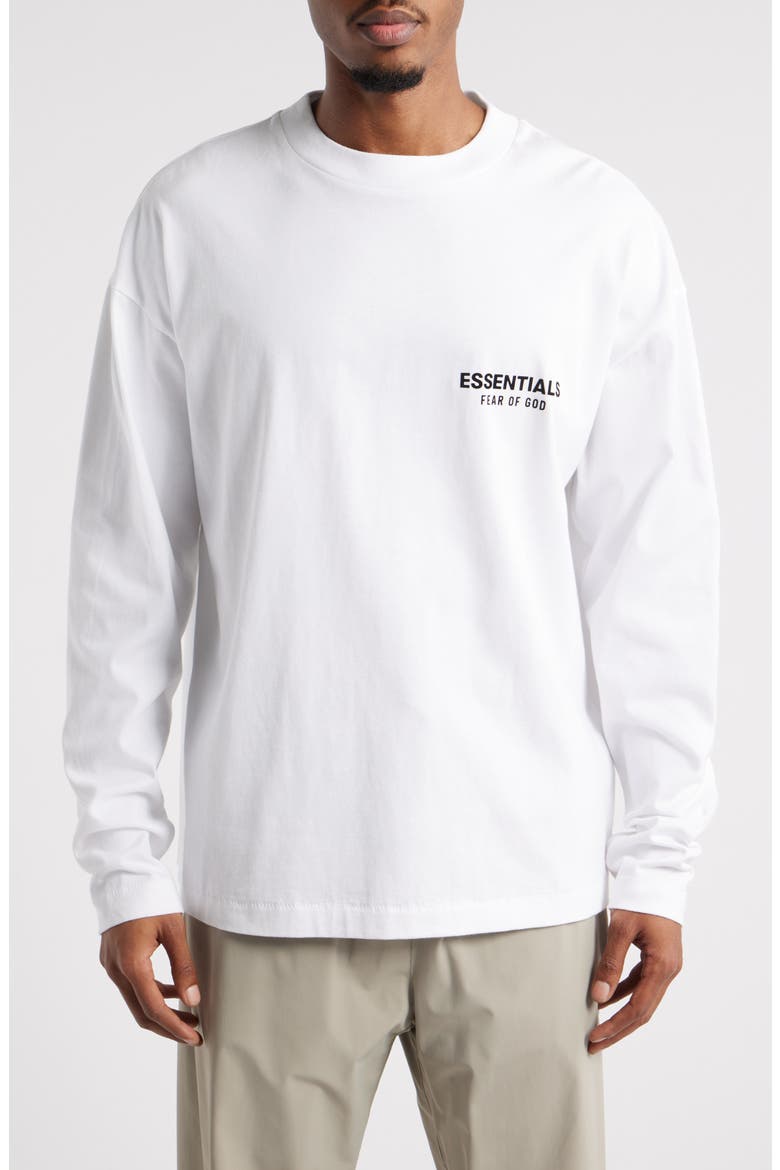 fog essentials 長袖tシャツlong beach 白ホワイトロゴ Fear of God Essentials Classic Fit Long Sleeve Logo T-Shirt (Men