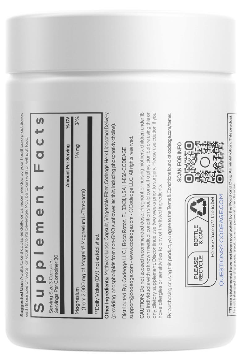 Liposomal Magnesium L-Threonate Supplement, Alternate, color, White