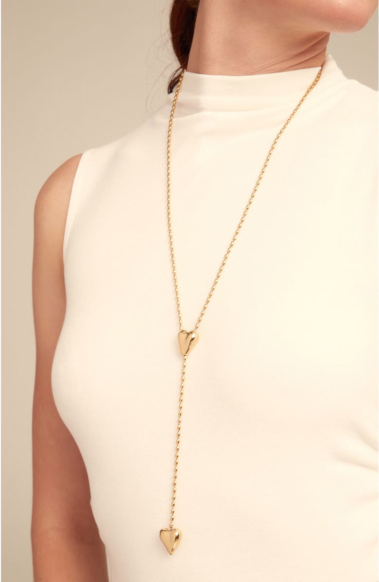 UNODE50 Double Heart Y Necklace, Alternate, color, Gold