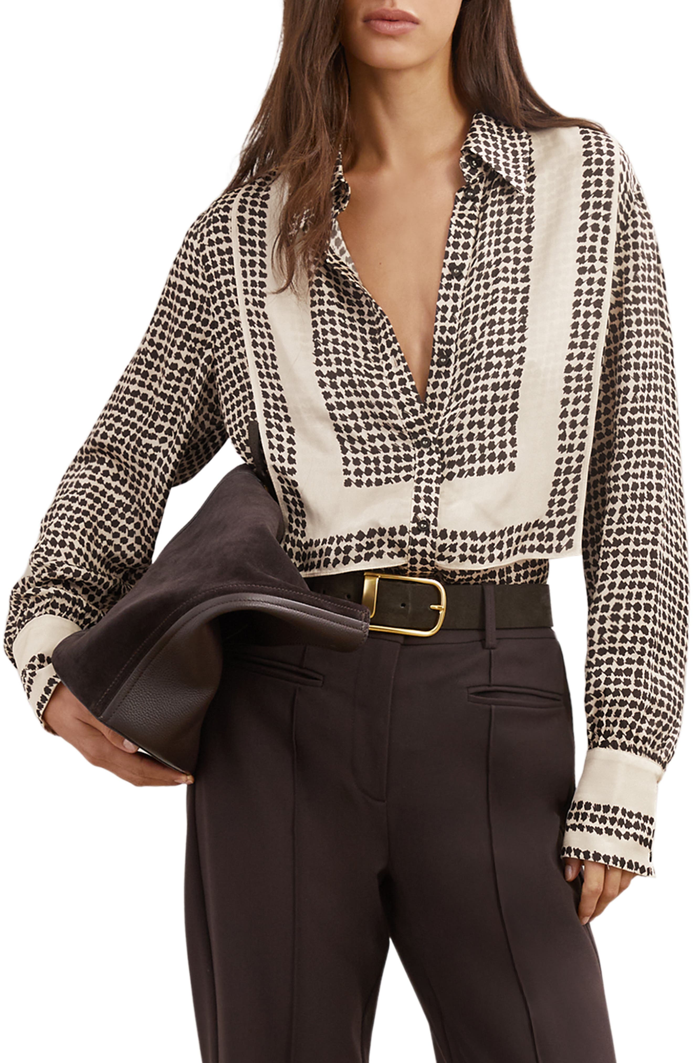 Harper Houndstooth Tuxedo Bib Button-Up Shirt