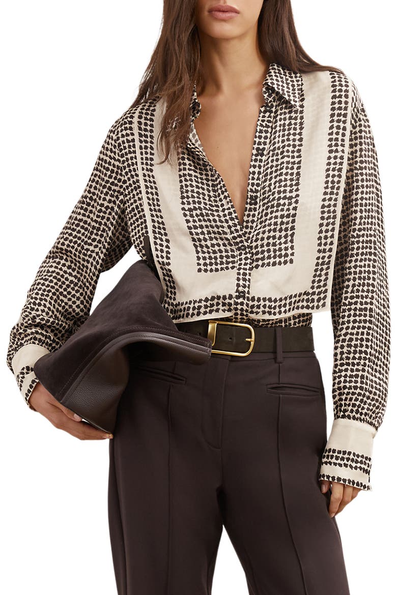 Harper Houndstooth Tuxedo Bib Button-Up Shirt, Main, color, IVORY/ BLACK