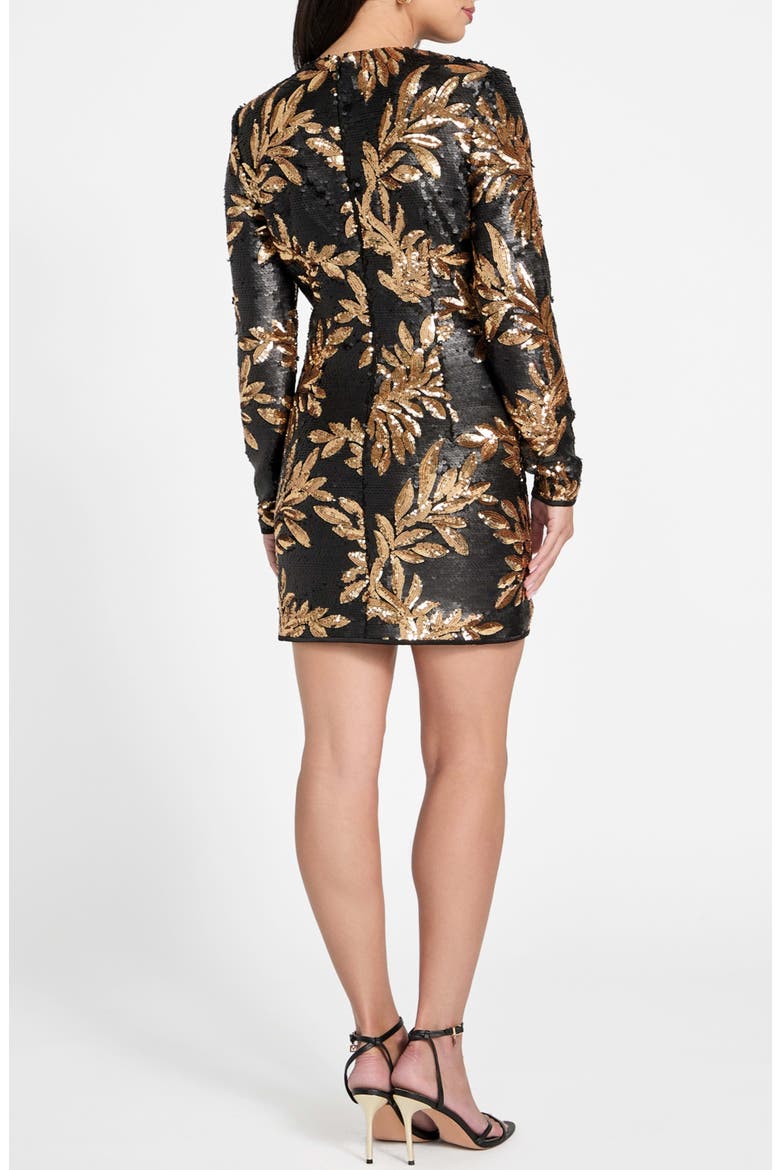 Daisy Sequin Long Sleeve Minidress, Alternate, color, BLACK/ GOLD