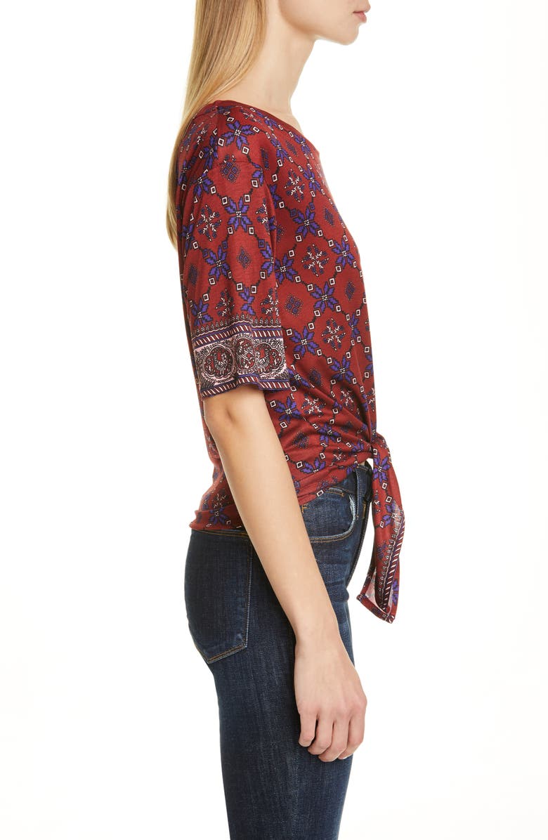 SANDRO Lamaar Scarf Print Tie Front Tee, Alternate, color, 