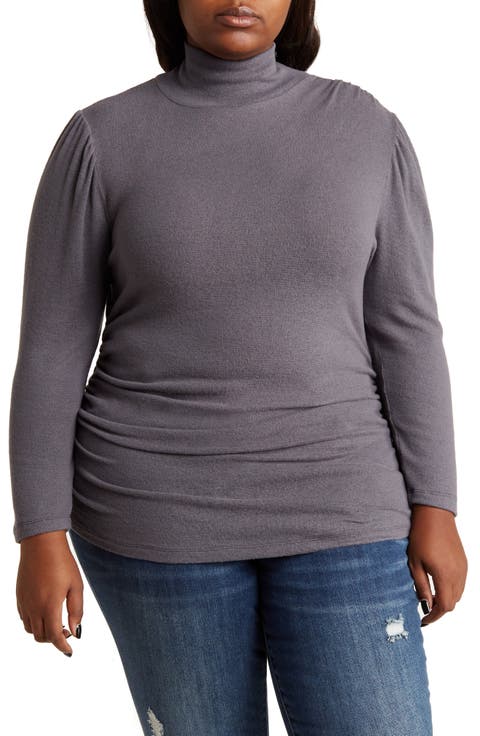 Turtleneck Long Sleeve Ruched Top (Plus)