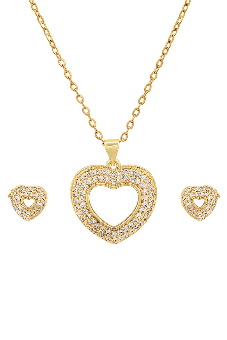 18k Gold Plated Heart Necklace & Earrings Set, Main, color, GOLD