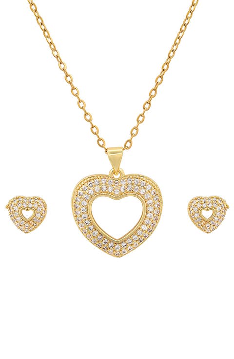 18k Gold Plated Heart Necklace & Earrings Set
