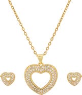 STEELTIME 18k Gold Plated Heart Necklace & Earrings Set